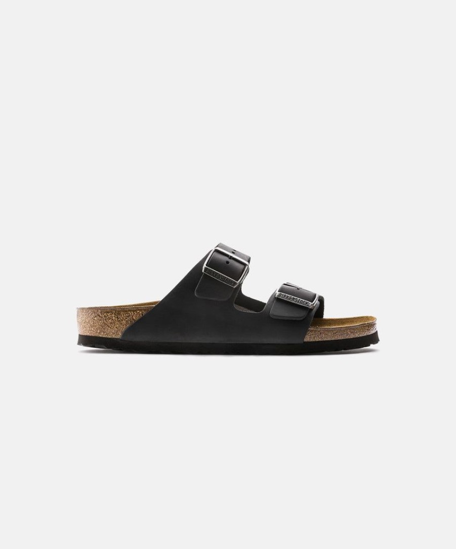 Women Birkenstock Slides | Birkenstock Arizona Oiled Leather Black Sandals