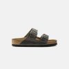 Women Birkenstock Two Strap Sandals | Birkenstock Arizona Oiled Leather Sandals Grey