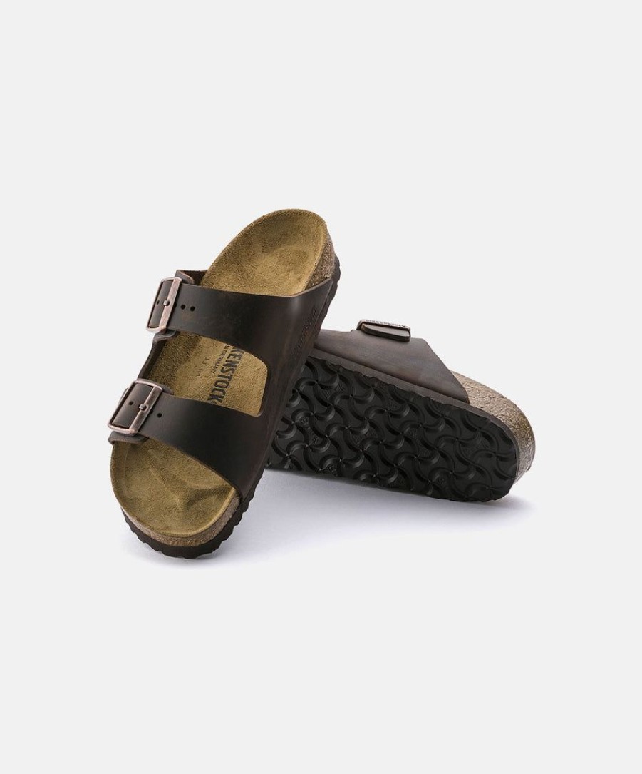 Men Birkenstock Two Strap Sandals | Birkenstock Arizona Oiled Leather Sandals Brown