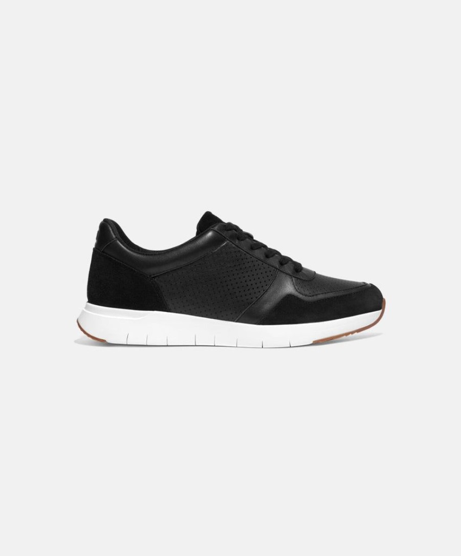 Women FitFlop Leather Sneakers | Fitflop F-Mode Leather/Suede Flatform Sneakers Black