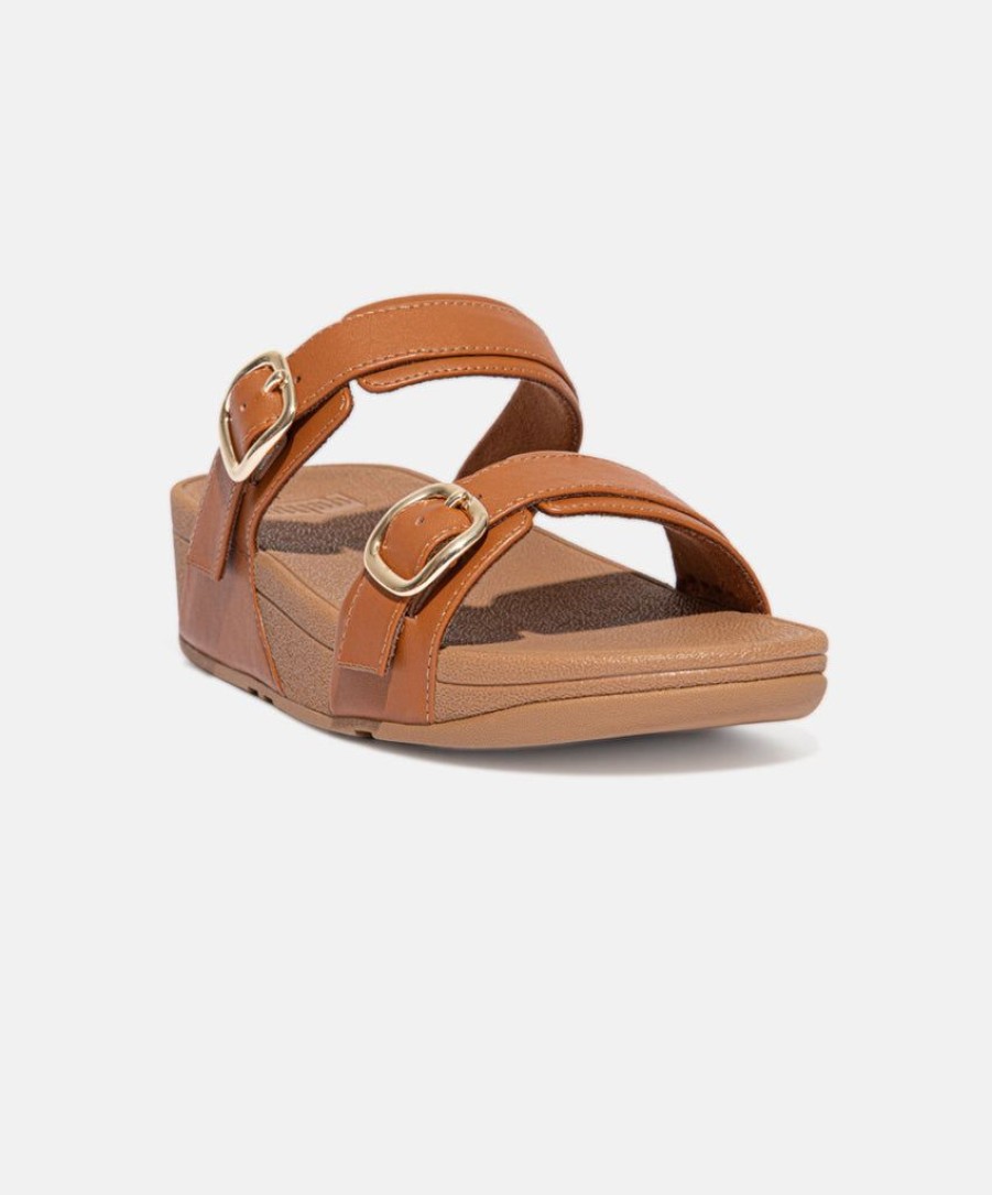 Women FitFlop Two Strap Sandals | Fitflop Lulu Adjustable Leather Slides Brown