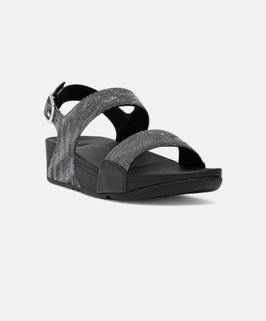 Women FitFlop Two Strap Sandals | Fitflop Lulu Glitz All Black Back-Strap Sandals