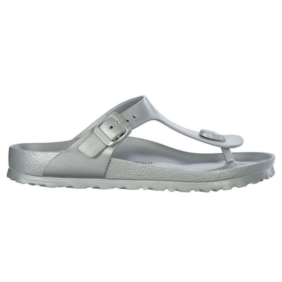 Men Birkenstock Thongs | Birkenstock Gizeh Eva Metallic Silver Sandals