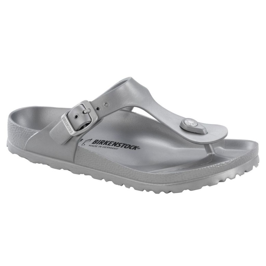 Men Birkenstock Thongs | Birkenstock Gizeh Eva Metallic Silver Sandals