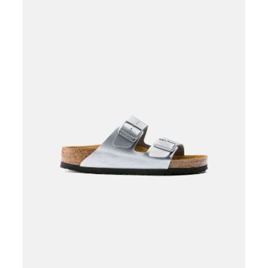 Women Birkenstock Slides | Birkenstock Arizona Birko-Flor Silver Sandals