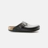 Women Birkenstock Slides | Birkenstock Boston Leather Black Supergrip Clogs