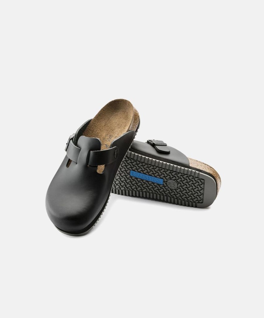 Women Birkenstock Slides | Birkenstock Boston Leather Black Supergrip Clogs