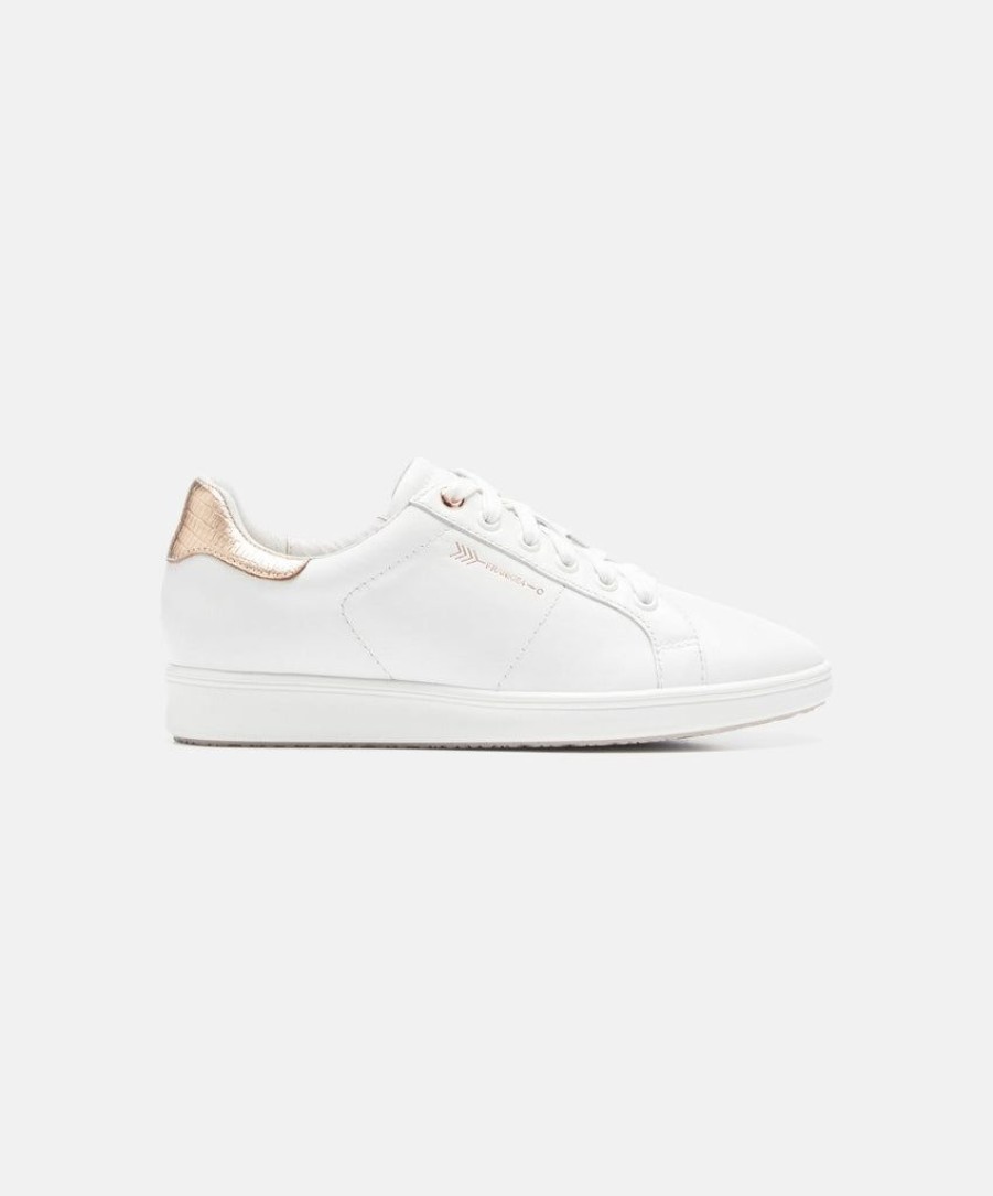 Women Frankie4 Lace Up Sneakers | Frankie4 Jackie Iii White/Rose Gold Lizard Sneakers