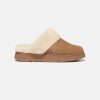 Women Bstore Slides | Fitflop Gen-Ff Shearling Collar Suede Slippers Tan