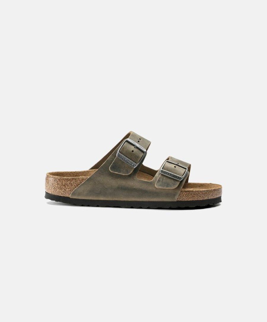 Women Birkenstock Slides | Birkenstock Arizona Oiled Leather Sandals Khaki