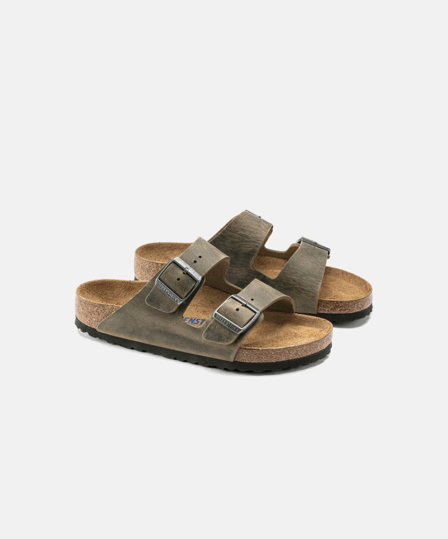 Women Birkenstock Slides | Birkenstock Arizona Oiled Leather Sandals Khaki