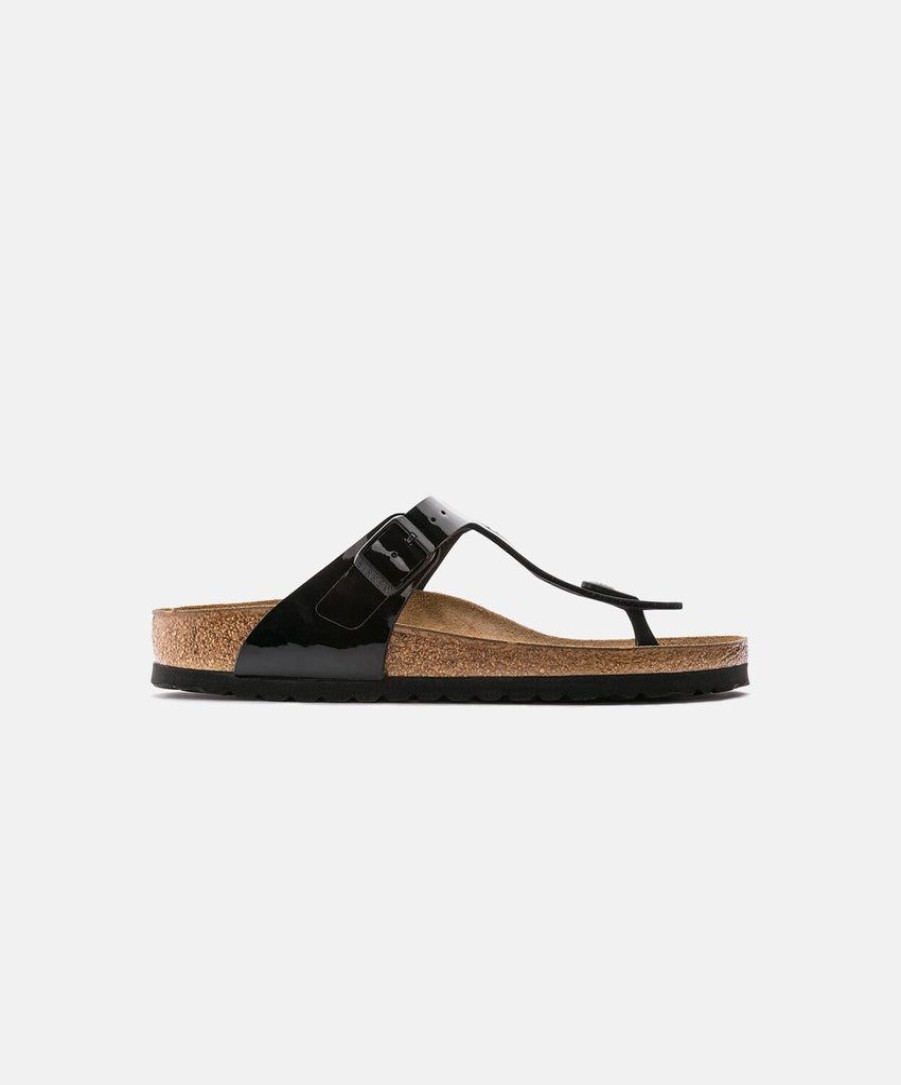 Women Birkenstock Toe Post Sandals | Birkenstock Gizeh Birko-Flor Black Patent Sandals