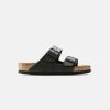 Men Birkenstock Slides | Birkenstock Arizona Birko-Flor Black Soft Footbed Sandals