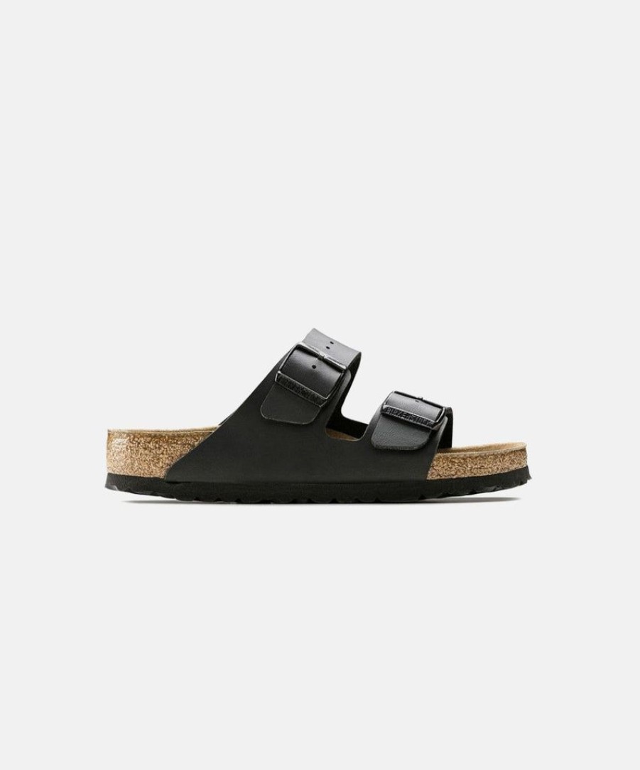 Men Birkenstock Slides | Birkenstock Arizona Birko-Flor Black Soft Footbed Sandals