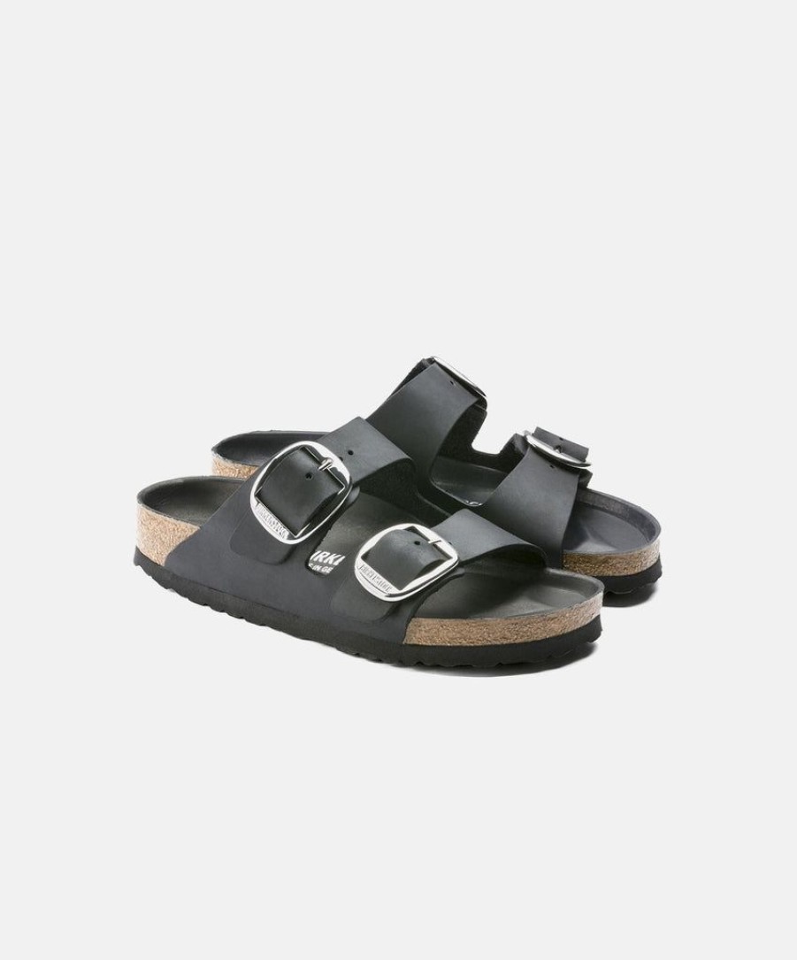 Women Birkenstock Two Strap Sandals | Birkenstock Arizona Big Buckle Oil Leather Sandals Black