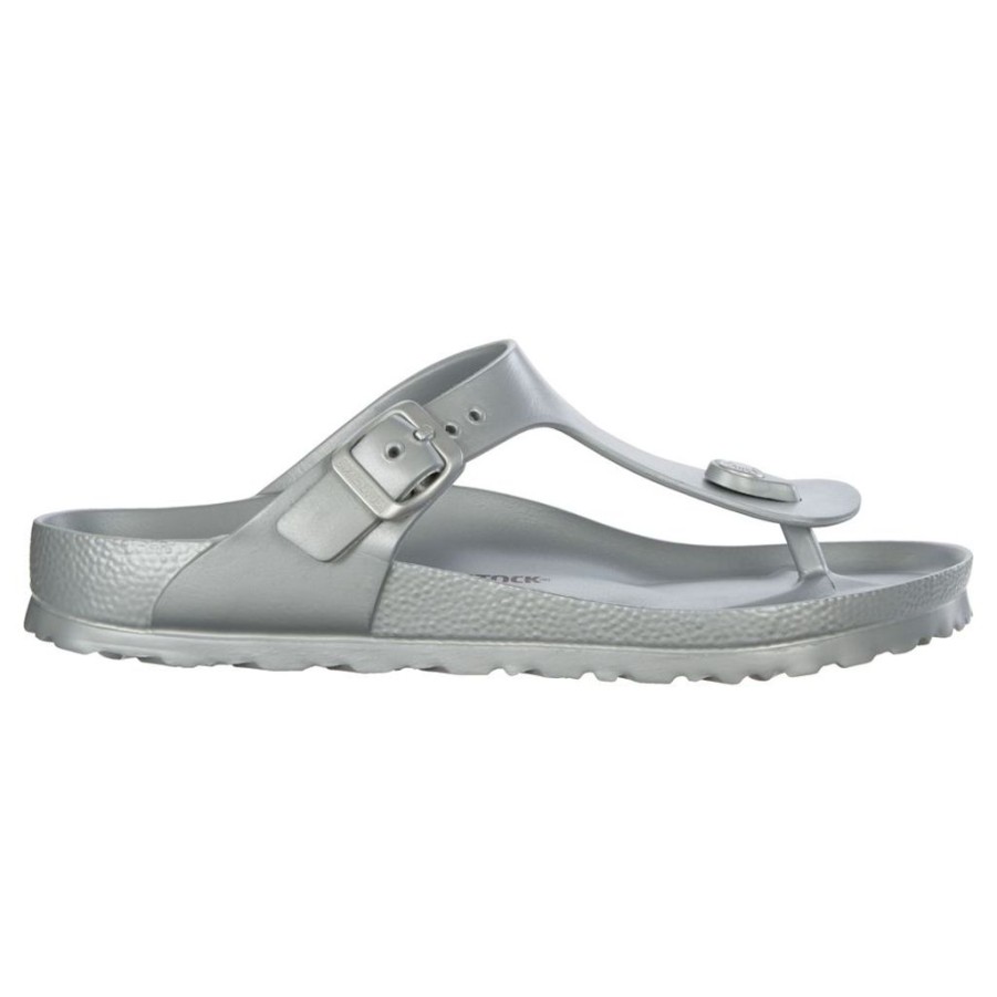 Women Birkenstock Thongs | Birkenstock Gizeh Eva Metallic Silver Sandals