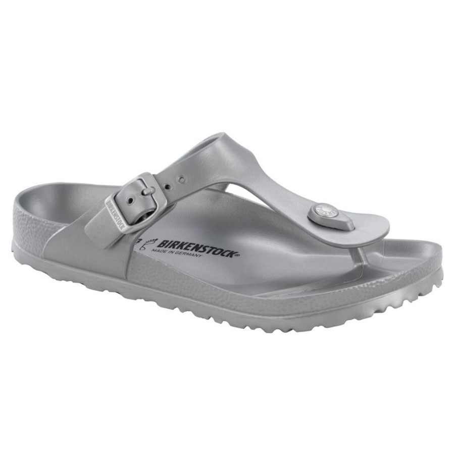 Women Birkenstock Thongs | Birkenstock Gizeh Eva Metallic Silver Sandals