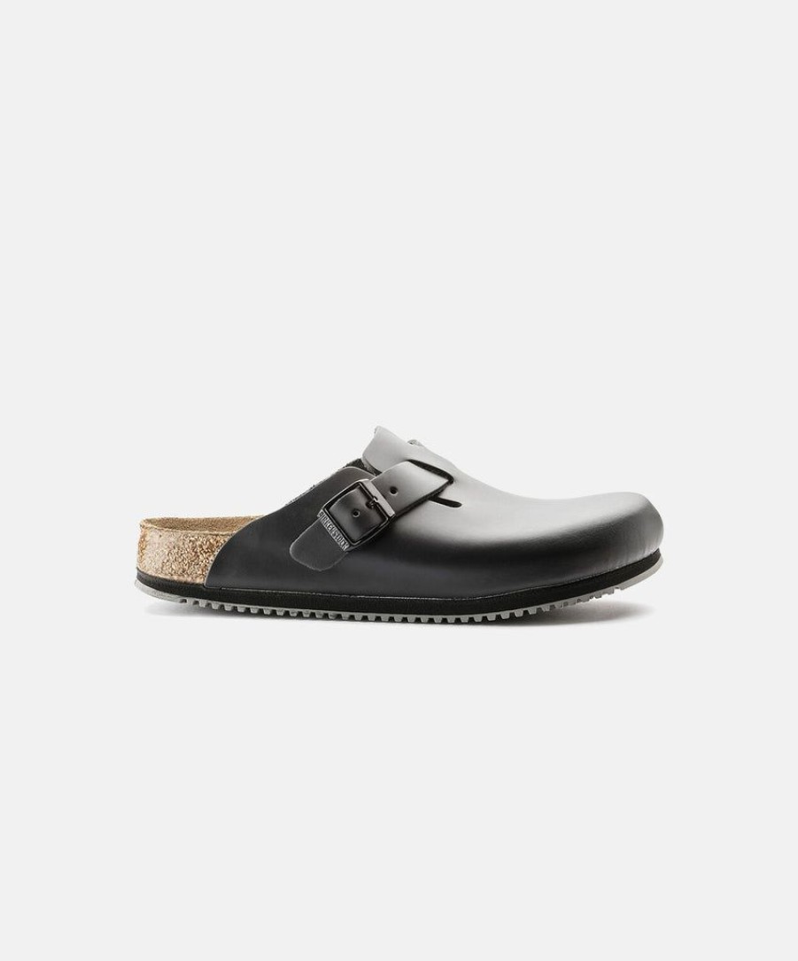 Women Birkenstock Clogs | Birkenstock Boston Leather Black Supergrip Clogs