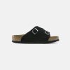 Men Birkenstock Slides | Birkenstock Zurich Suede Leather Black Soft Footbed Sandals