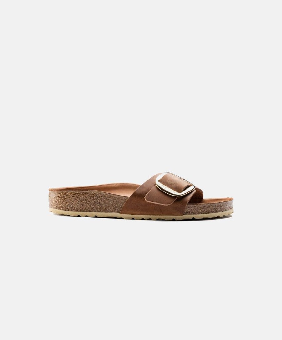 Women Birkenstock Leather Sandals | Birkenstock Madrid Big Buckle Oiled L Cognac