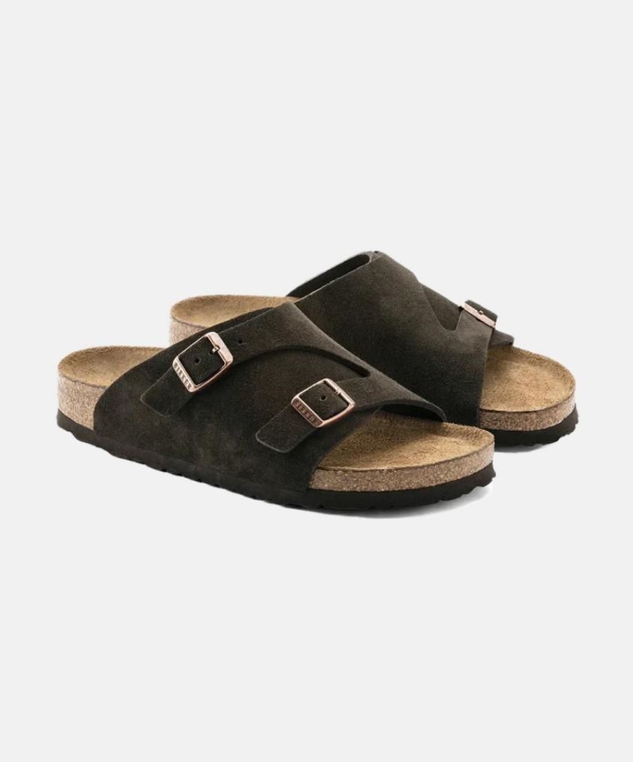 Men Birkenstock Leather Sandals | Birkenstock Zurich Leather Sfb Sandals Mocca