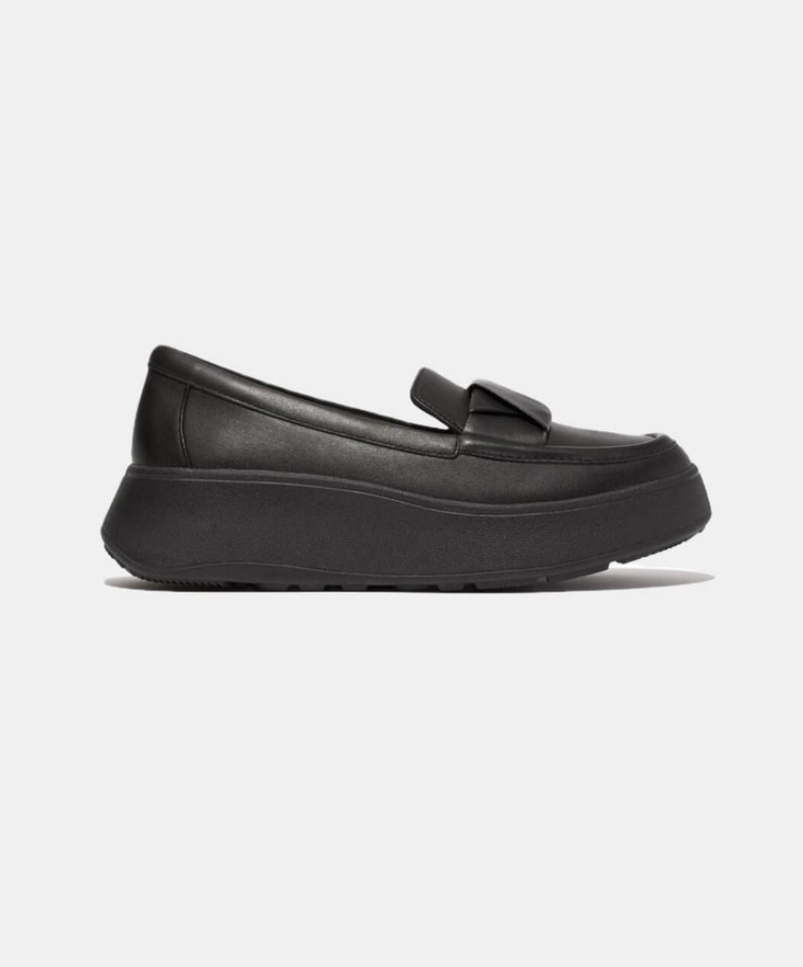 Women Bstore Loafers | Fitflop F-Mode Folded-Leather Flatform Loafers Black