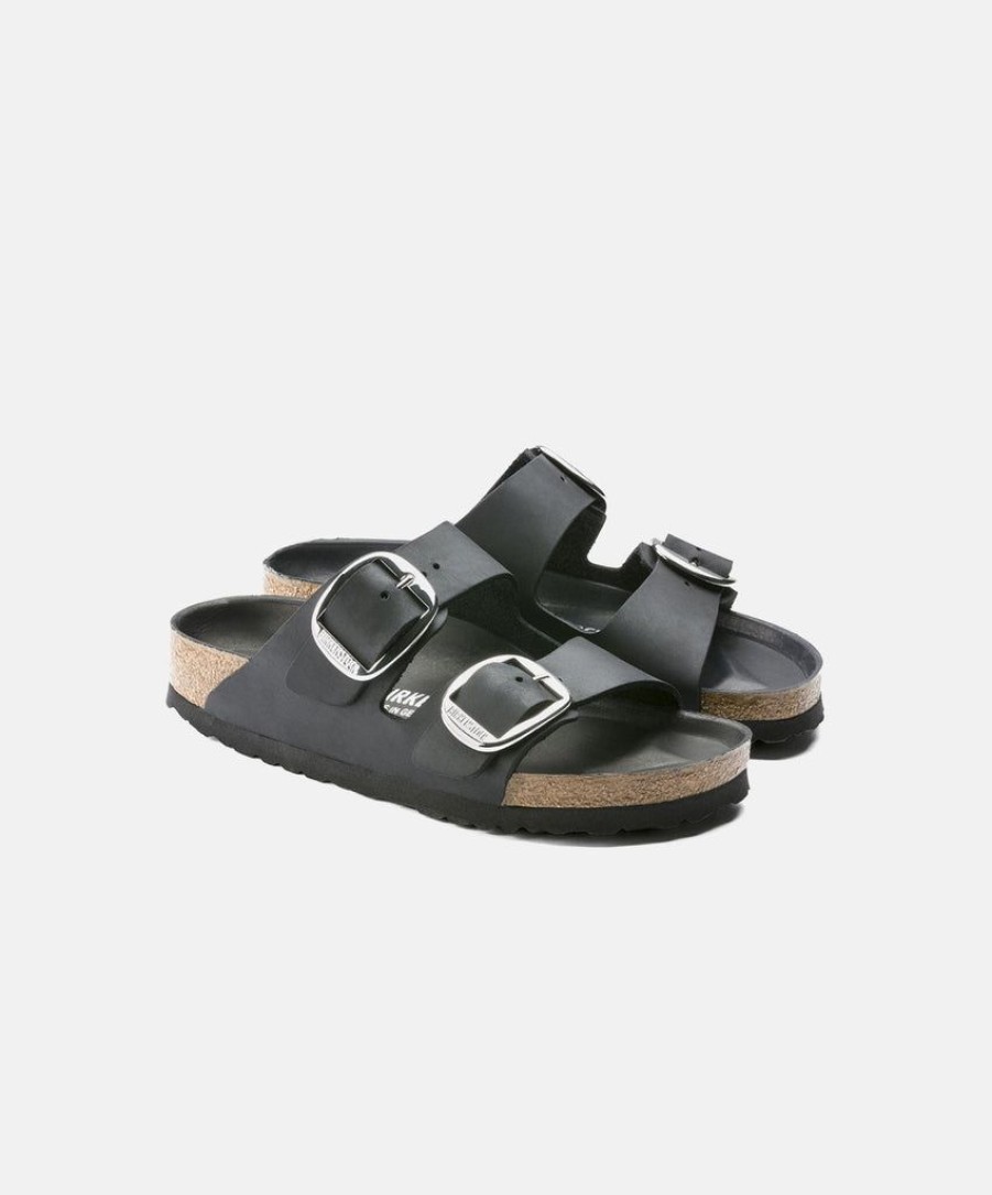 Women Birkenstock Leather Sandals | Birkenstock Arizona Big Buckle Oil Leather Sandals Black