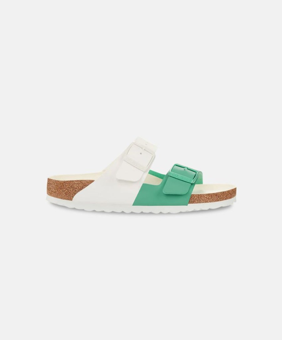 Men Birkenstock Two Strap Sandals | Birkenstock Arizona Split Birko-Flor White/Bold Jade Sandals