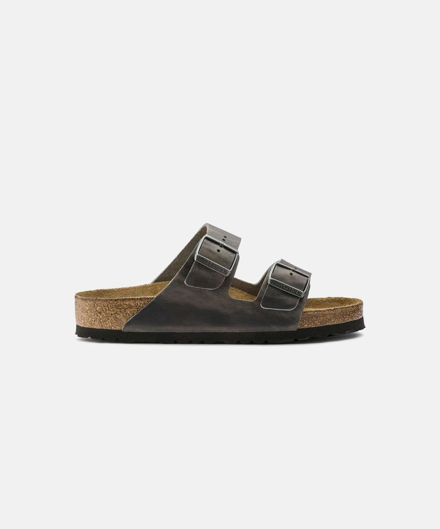 Men Birkenstock Slides | Birkenstock Arizona Oiled Leather Sandals Grey