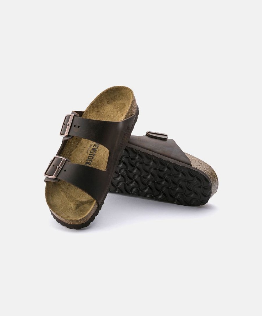 Men Birkenstock Leather Sandals | Birkenstock Arizona Oiled Leather Sandals Brown