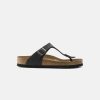 Women Birkenstock Toe Post Sandals | Birkenstock Gizeh Oiled Leather Black Sandals