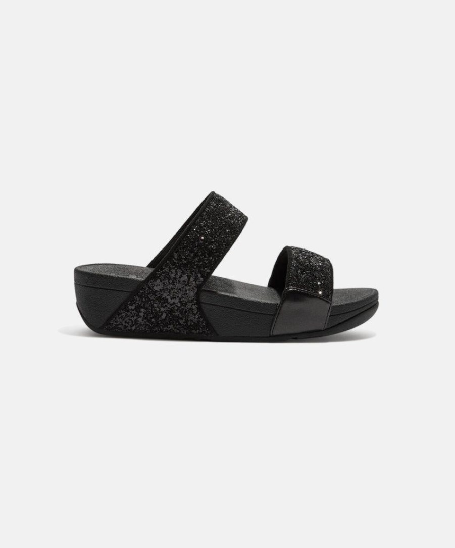 Women FitFlop Slides | Fitflop Lulu Glitter Slides Black