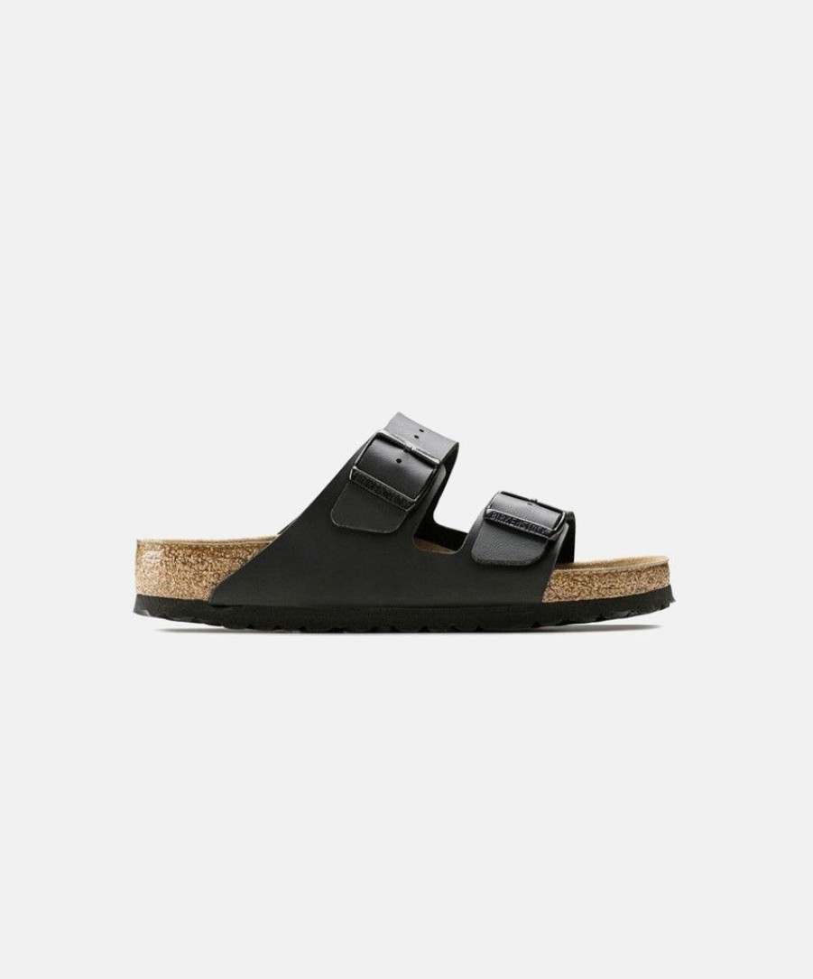 Women Birkenstock Two Strap Sandals | Birkenstock Arizona Birko-Flor Black Soft Footbed Sandals