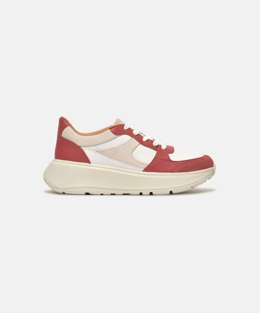 Women FitFlop Leather Sneakers | Fitflop F-Mode Leather/Suede Flatform Sneakers Red