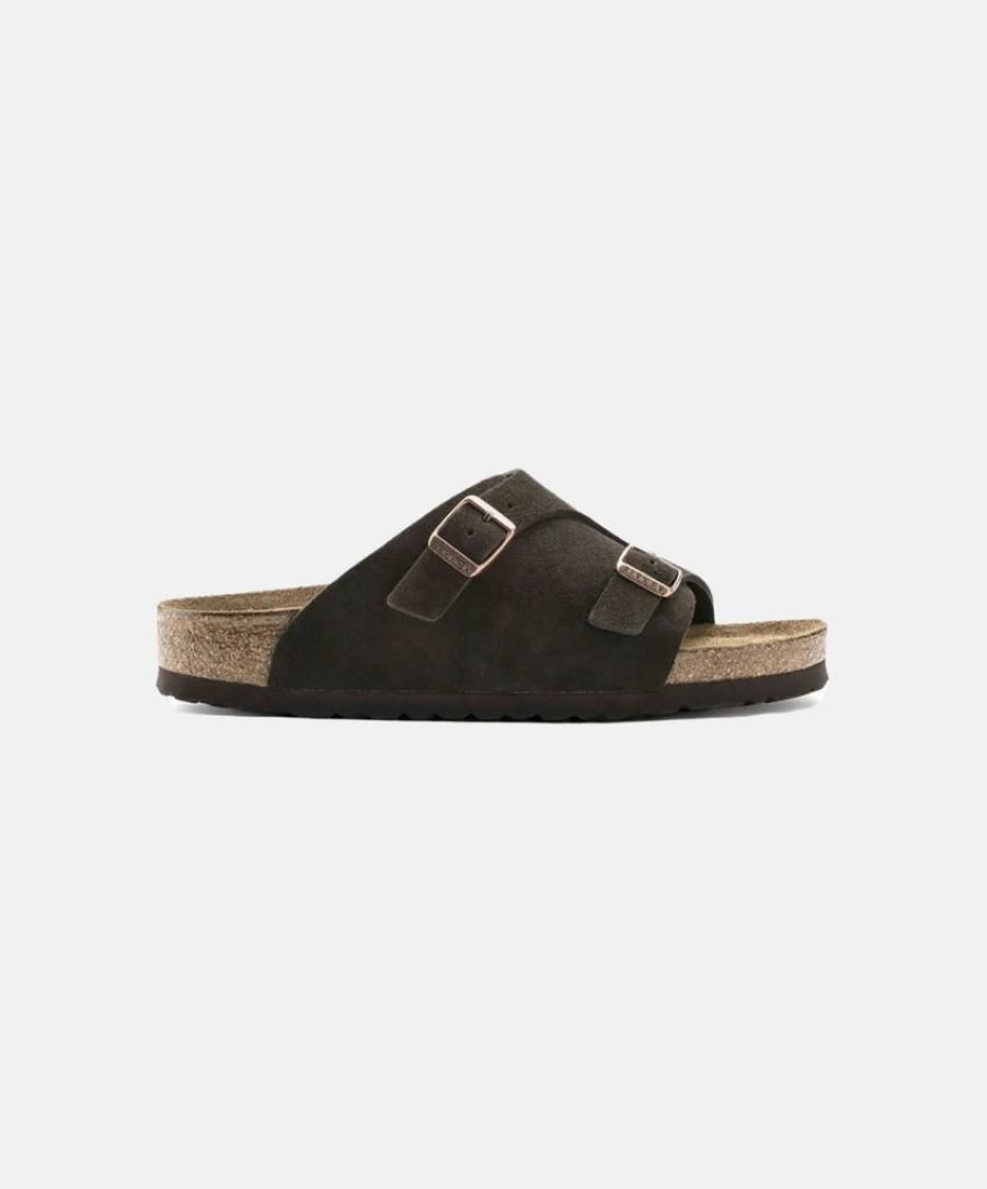 Men Birkenstock Slides | Birkenstock Zurich Leather Sfb Sandals Mocca