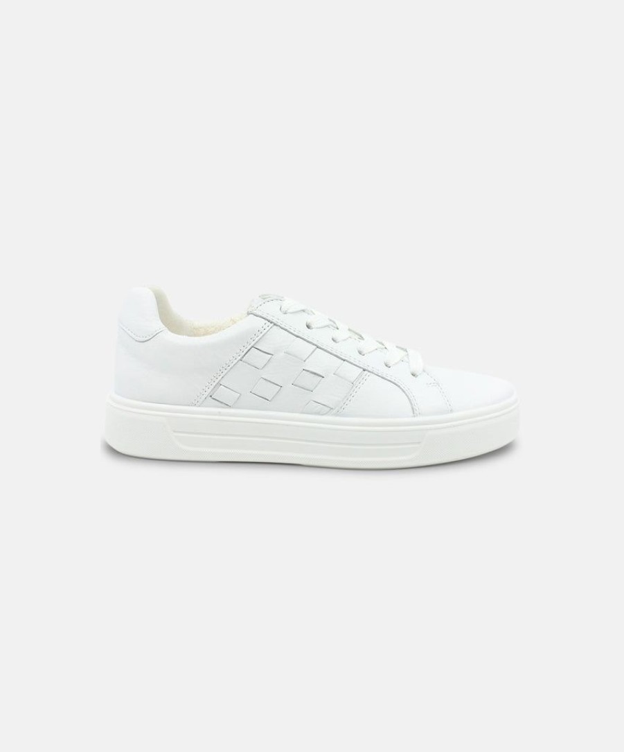 Women Ara Leather Sneakers | Ara Courtyard 2.0 White Weave Sneakers