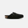 Women Birkenstock Clogs | Birkenstock Boston Suede Upper Shearling Clogs Black