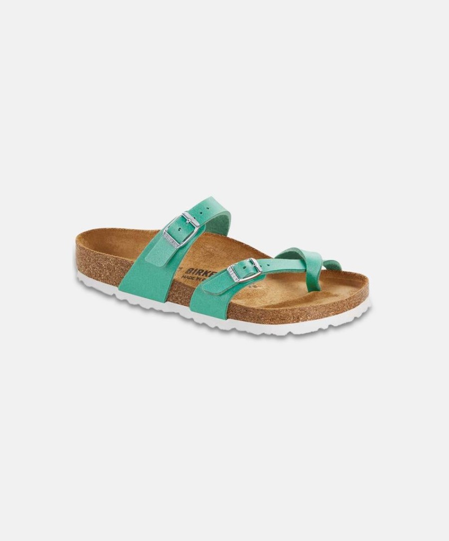 Women Birkenstock Two Strap Sandals | Birkenstock Mayari Birko-Flor Icy Metallic Emerald Sandals