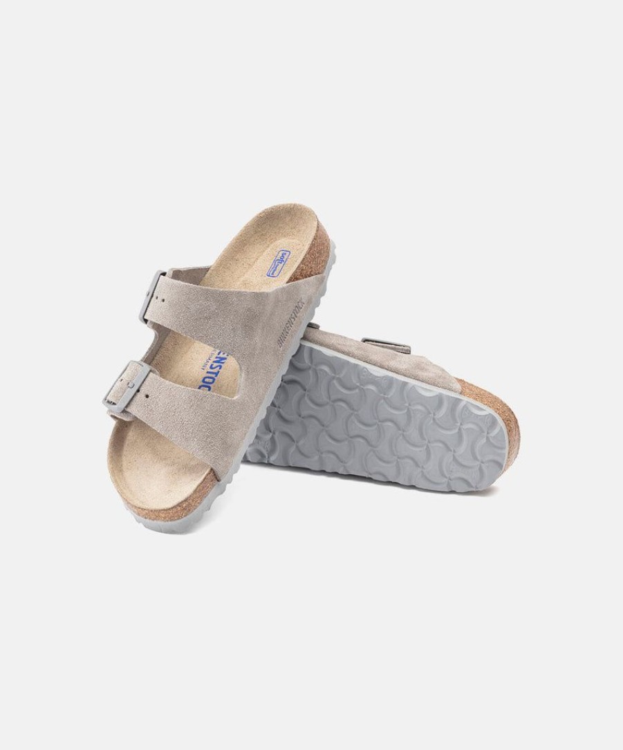 Men Birkenstock Two Strap Sandals | Birkenstock Arizona Suede Leather Stone Coin (Light Sole) Soft Footbed Sandals