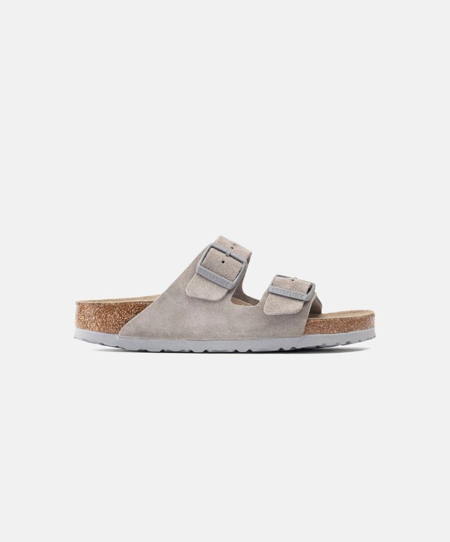 Women Birkenstock Two Strap Sandals | Birkenstock Arizona Suede Leather Stone Coin (Light Sole) Soft Footbed Sandals