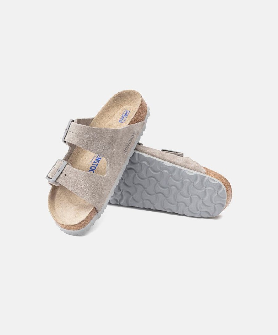 Women Birkenstock Two Strap Sandals | Birkenstock Arizona Suede Leather Stone Coin (Light Sole) Soft Footbed Sandals