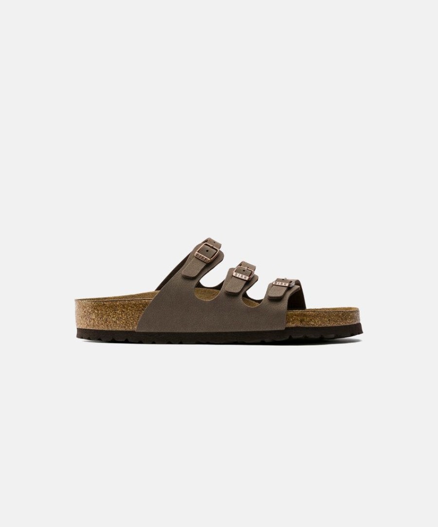 Women Birkenstock Slides | Birkenstock Florida Birkibuc Mocca Soft Footbed Sandals