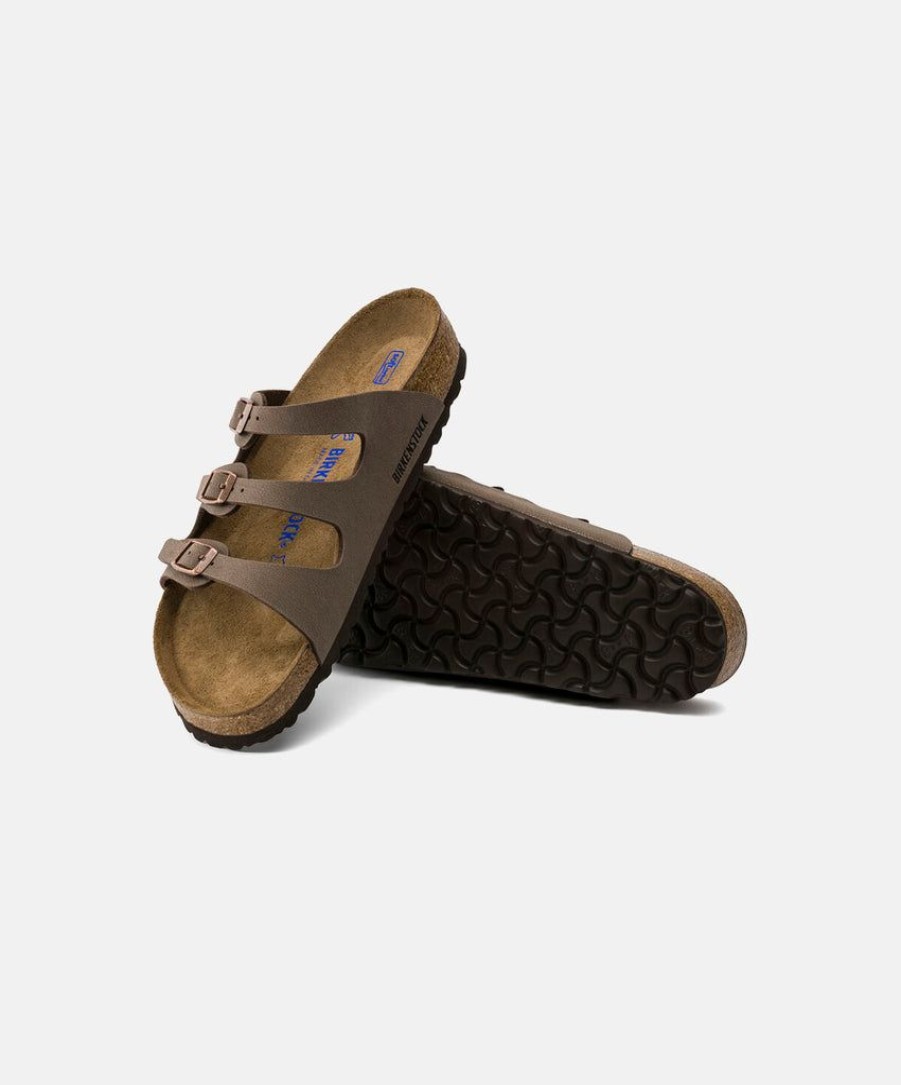 Women Birkenstock Slides | Birkenstock Florida Birkibuc Mocca Soft Footbed Sandals