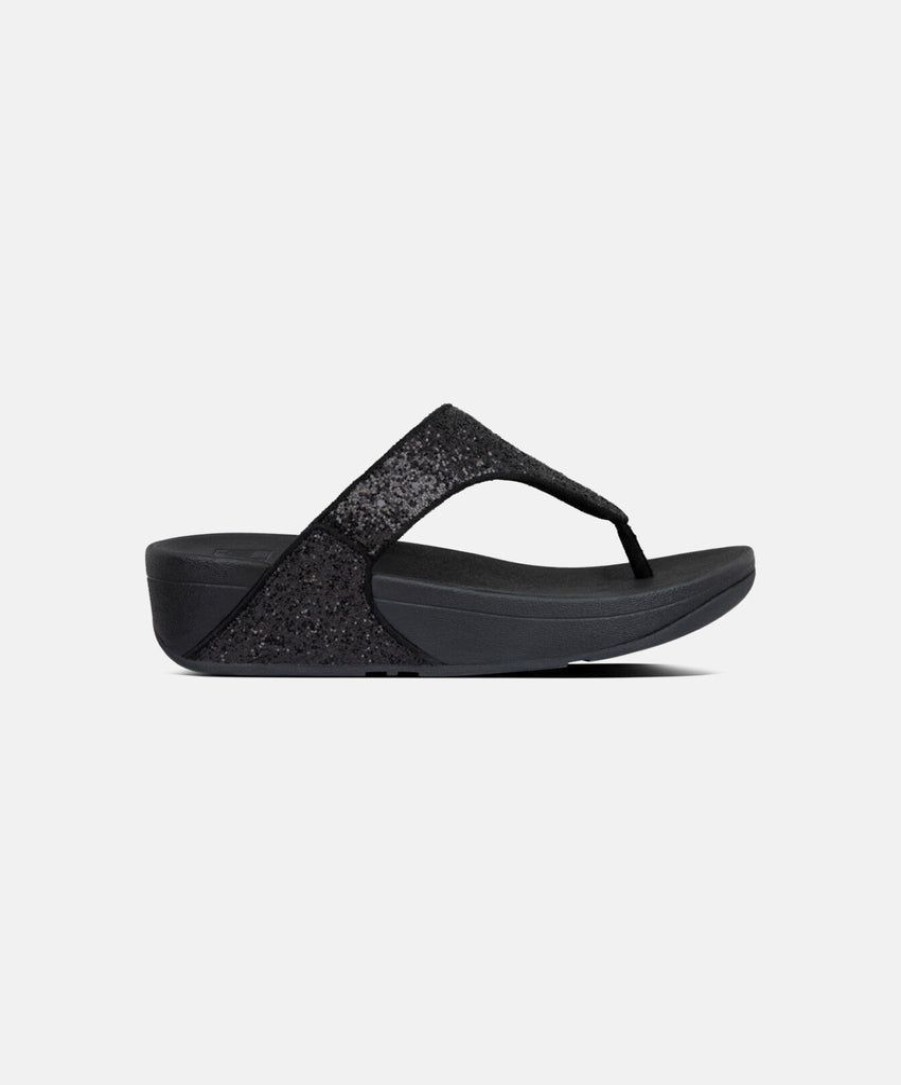 Women FitFlop Toe Post Sandals | Fitflop Lulu Glitter Toe Post Sandals Black