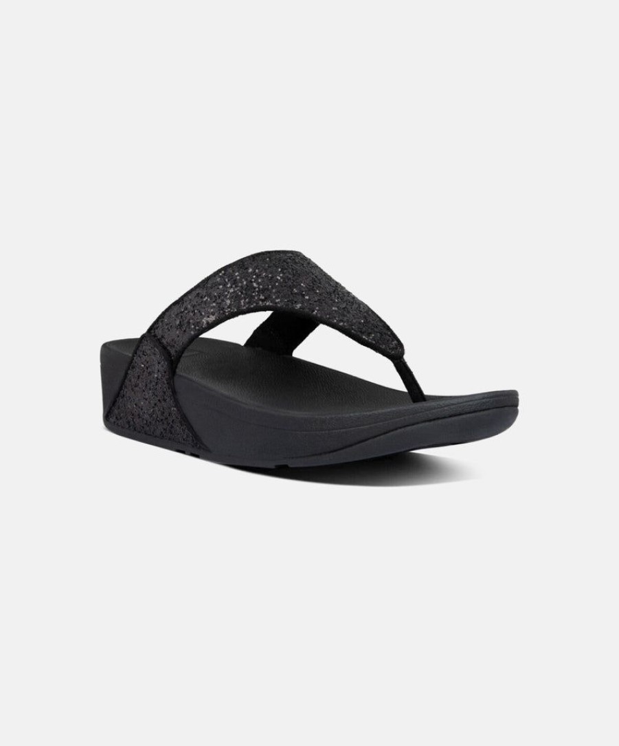 Women FitFlop Toe Post Sandals | Fitflop Lulu Glitter Toe Post Sandals Black