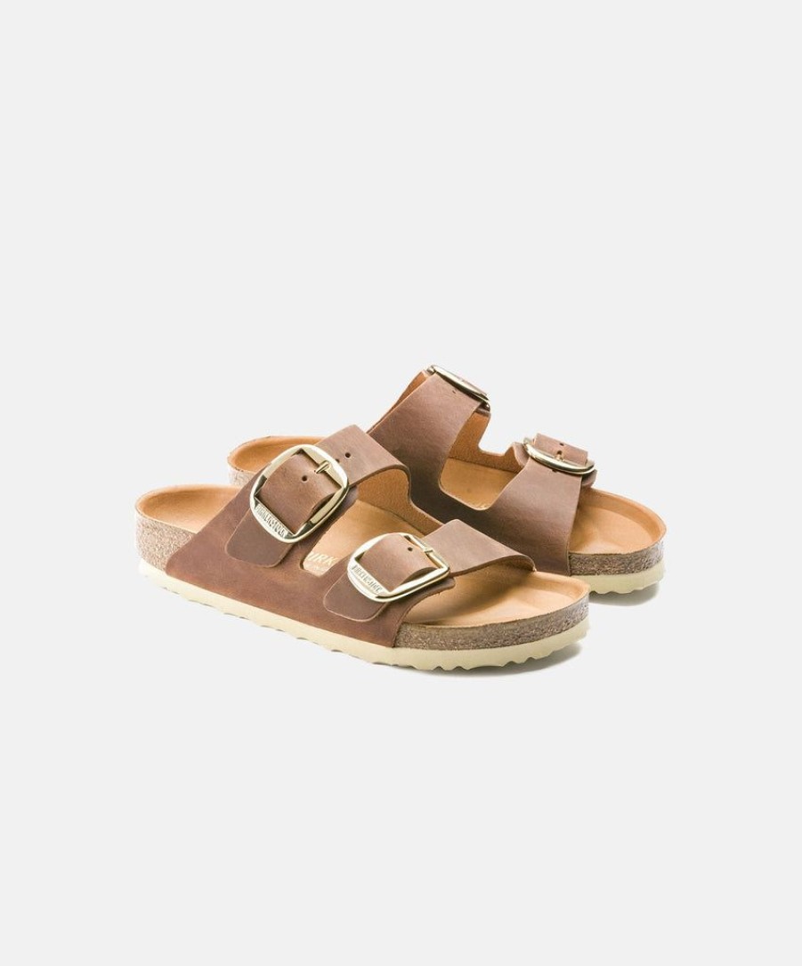 Women Birkenstock Two Strap Sandals | Birkenstock Arizona Big Buckle Oil Leather Sandals Brown