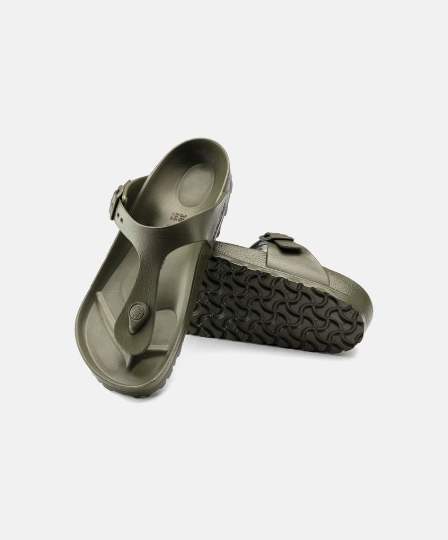 Women Birkenstock Slides | Birkenstock Gizeh Eva Khaki Khaki Buckle Sandals