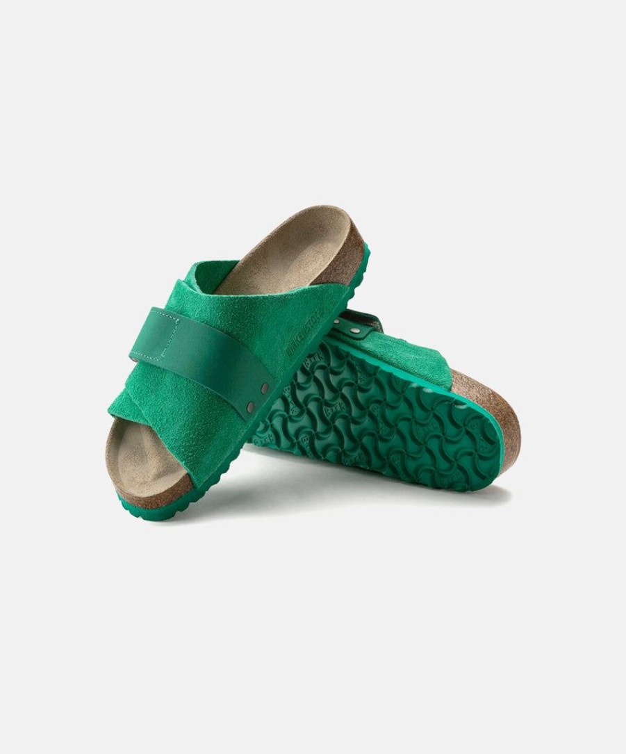 Women Birkenstock Leather Sandals | Birkenstock Kyoto Suede Leather Bold Green Sandals