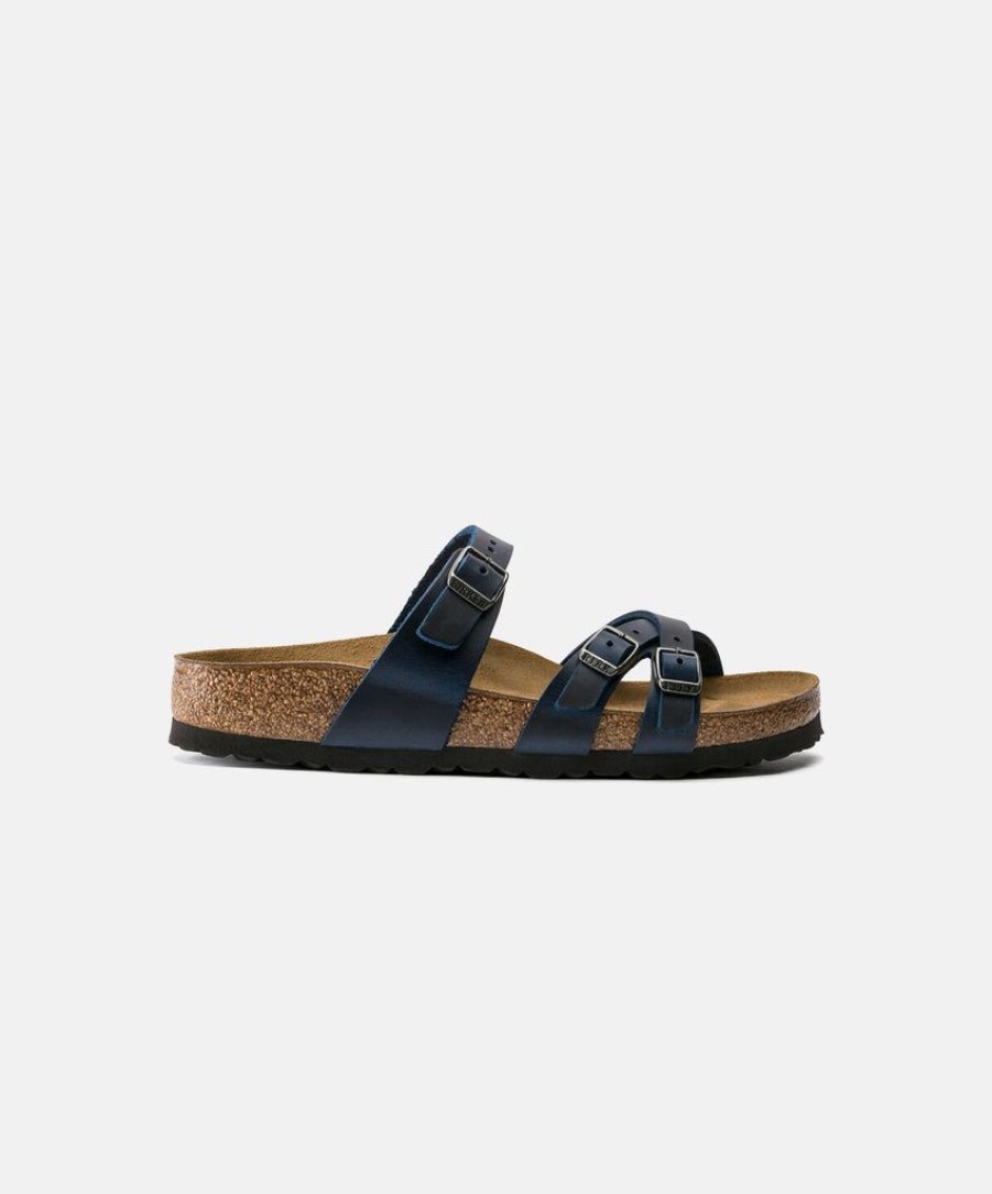 Women Birkenstock Leather Sandals | Birkenstock Franca Oiled Leather Sandals Navy