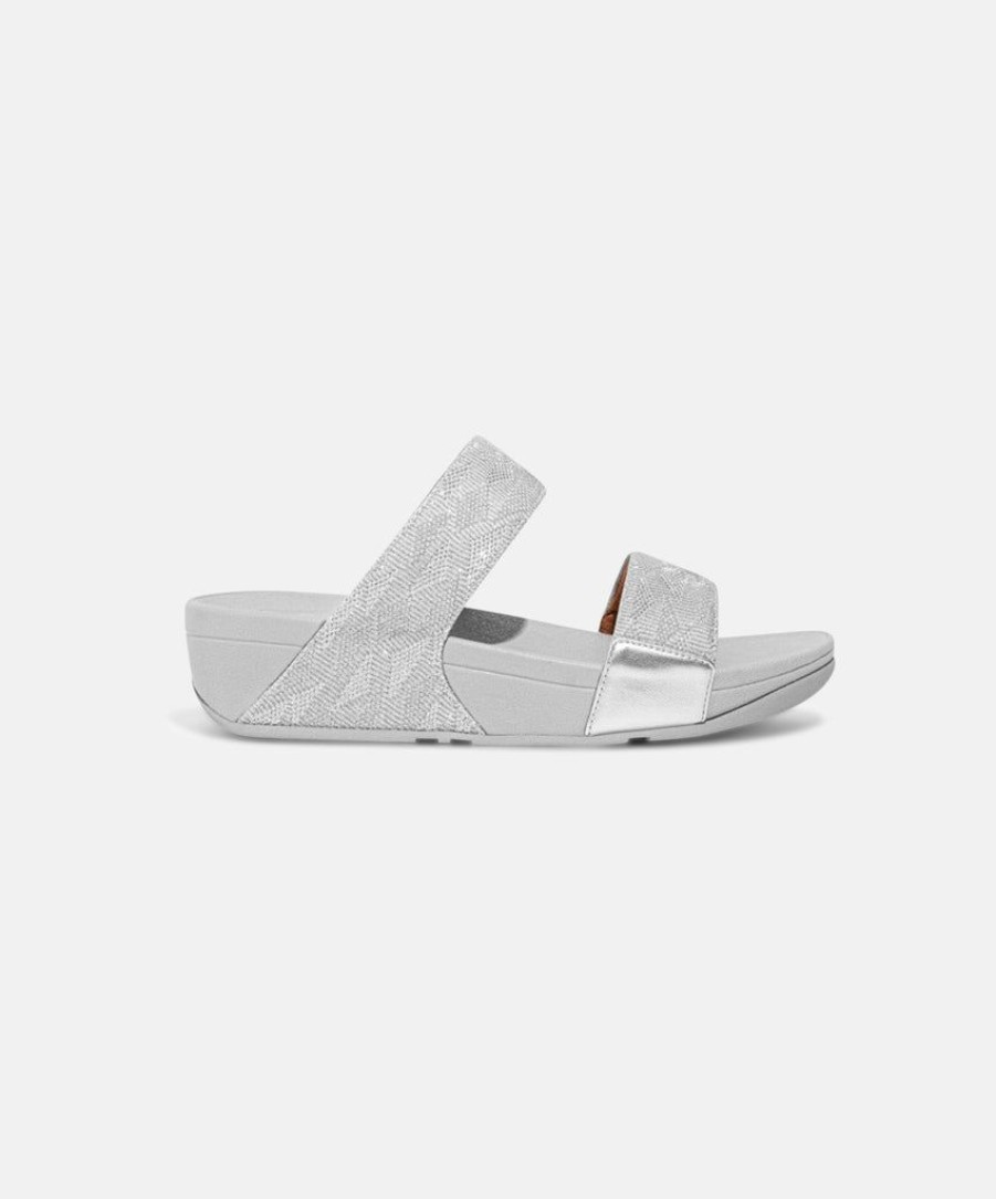 Women FitFlop Two Strap Sandals | Fitflop Lulu Glitz Slides Silver